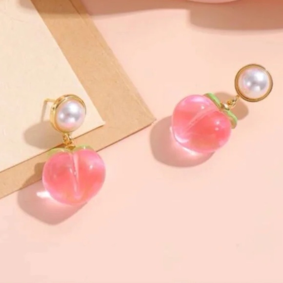 ❤️ FREE Peach Fruit Pearl Faux Chic Art Hip Modern Pop Girly Artsy Earrings - Picture 1 of 5